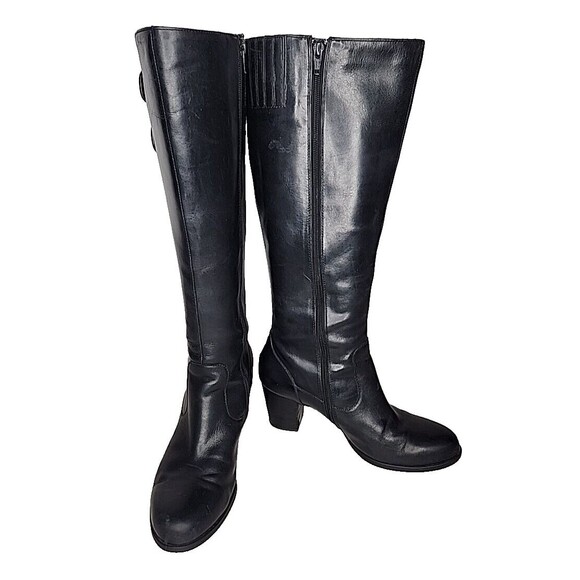 Børn Shoes - Born MIM Knee High Boot D49803 Black Leather side zip Heels Women 9/40.5